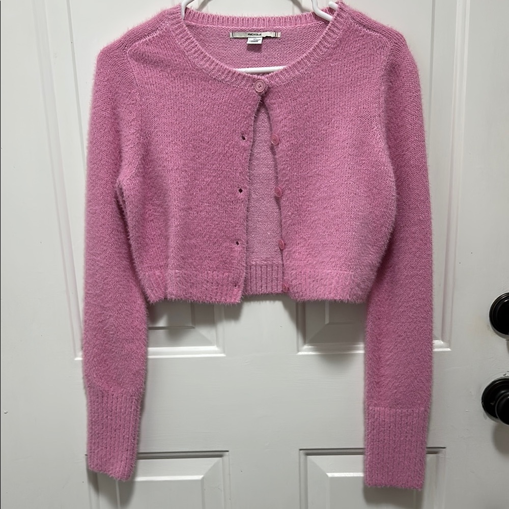 Kimchi Blue Pink Cropped Cardigan Sweater